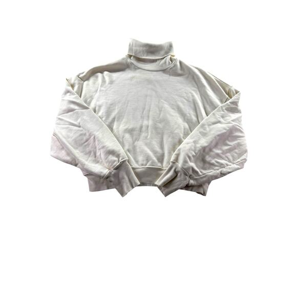 Anine Bing Kian Sweatshirt Size XS Ivory Rib Trim Turtleneck Boxy Sweater - Picture 1 of 8